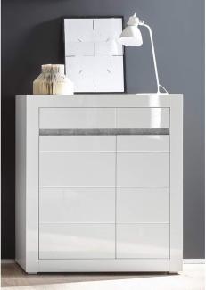 Lomadox Highboard COGO-61, in weiß Hochglanz mit Griffmulden in Betonoptik BxHxT: 100x112x35cm