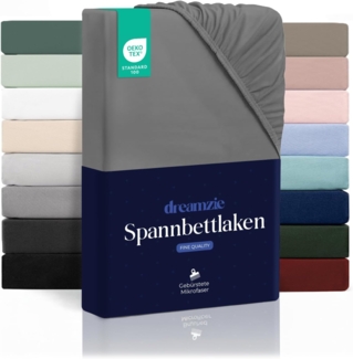 Dreamzie Spannbetttlaken 140x200 cm - Hoher Steg bis 33 cm - 100% Mikrofaser - Anthrazit - Schadstoffgeprüft (Oeko TEX), Bettlaken mit Gummizug