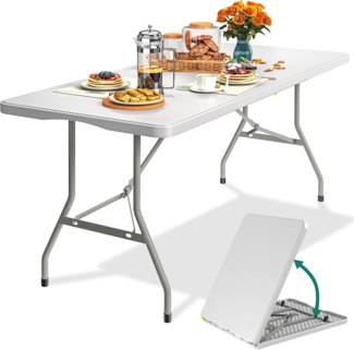 YITAHOME Klapptisch mit Tragegriff, Gartentisch Wetterfest, Klappbarer Campingtisch, Biertisch Klappbar Bierzeltgarnitur Buffettisch für Outdoor Party Strand BBQ, 180 x 75 x 74 cm, Weiß