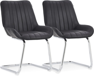 SeedWave Freischwinger 2er Set, Ergonomisch Gepolstert mit PU-Bezug, Robuste Stahlbeine, Rutschfest, Vertikale Ziernähte, Leicht Aufzubauen, Modernes Design