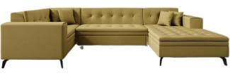 Designer Sofa Neola mit Schlaffunktion Stoff Senf Rechts