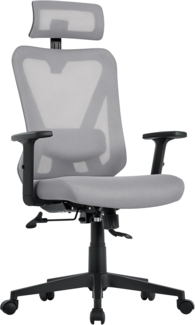 Yaheetech Bürostuhl Ergonomisch, Schreibtischstuhl mit Verstellbarer Kopfstütze, Armlehnen, Lendenwirbelstütze, Verschließbar höhenversteller Drehstuhl mit 90°-130° Liegefunktion Hellgrau