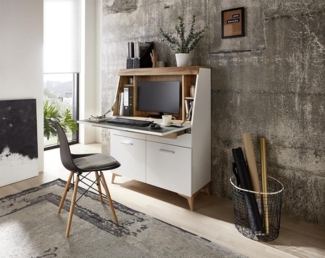 SECRET - Sekretär Weiß mit Eiche Altholz mit Platz für einen Monitor