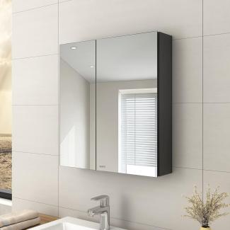EMKE Badezimmerschrank 60 x 14,5 x 65 cm Spiegelschrank Bad mit Höhenverstellbarer Regalebene, Spiegelschrank mit Doppelseitiger Spiegel, Spiegelschrank mit unsichtbarem Griff und Softschalter (Grau)