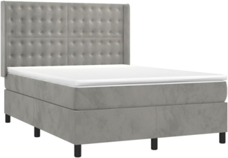 vidaXL Boxspringbett mit Matratze & LED Hellgrau 140x190 cm Samt 3139799