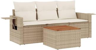 vidaXL 4-tlg. Garten-Sofagarnitur mit Kissen Beige Poly Rattan 3256765