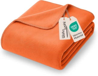 WOHNWOHL Kuscheldecke 150x200 cm • weiche Tagesdecke • Sofadecke • Wohndecke • Winterdecke • Ökotex Zertifizierte Baumwolldecke • Farbe: Orange
