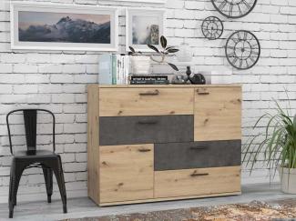 Kommode Sideboard SKIVE Optik: Artisan Eiche / Betonoptik dunkelgrau