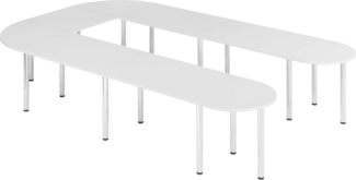 bümö Konferenztisch U-Form 380x240 cm großer Besprechungstisch in weiß, Besprechungstisch mit Chromfüßen, Meetingtisch für 11 Personen, Tisch für Besprechungsraum & Meeting, SETK6-W-C