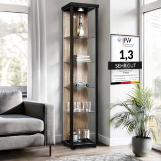 K-Möbel Glasvitrine C1014 (Glasvitrine (176x37x33 cm) mit 1 Glastür) Glasvitrine stehend