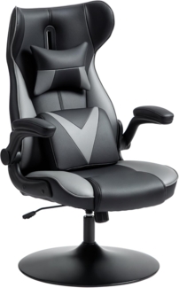 Vinsetto Gaming Stuhl mit Wippenfunktion, ergonomischer Computerstuhl, höhenverstellbar Bürostuhl, drehbar Schreibtischstuhl mit Kopf- und Lendenkissen, bis 120 kg belastbar, Schwarz+Grau