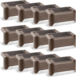 GIGALUMI Solarlampen für außen, 12 Stück Treppenleuchtung, Solar Zaunlichter, Gartenleuchten, wasserdicht Solarleuchten für Balkon, Treppen, Terrassen, Zaun, Hof, Patio (Braun, Warmweiß)