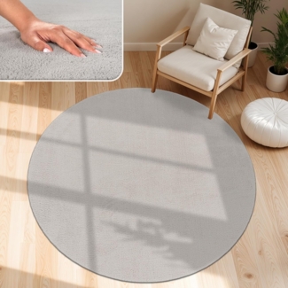 Paco Home Waschbarer Teppich Wohnzimmer Schlafzimmer Kurzflor rutschfest Flauschig Weich Moderne Einfarbige Muster, Grösse:120 cm Rund, Farbe:Silber