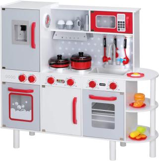 Spielküche Spielzeug Küche Kinderküche mit Mikrowelle Zubehör Backofen Herd Sound Licht 38tlg. Holzküche