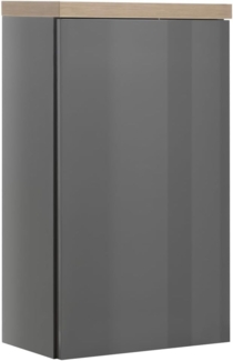 Composad | Badezimmer-Hängeschrank der Linie Mundi, mit 1 Tür, Badezimmerschrank, Maße (BxHxT): 39,6 x 66,8 x 22 cm, Titangrau lackiert und Eiche Honig, Made in Italy, Grau