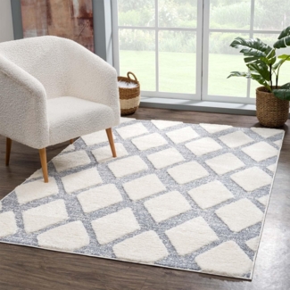 Carpet City Hochflor-Teppich Focus 4497, rechteckig, Höhe: 20 mm, besonders weich, Rauten-Optik, 3D-Effekt