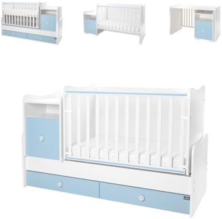 Lorelli Babybett Trend Plus 70x160cm Schreibtisch Kinderbett Schubladen Kommode weiß blau