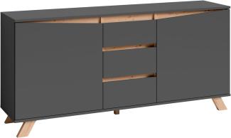 byLIVING Sideboard VALENTIN / Kommode matt anthrazit mit Absetzung in Eiche-Optik / Schrank mit 2 Türen und 3 Schubkästen / Im Scandi-Style / Grifflos / B 160, H 80, T 38 cm