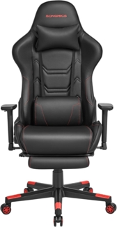 Songmics Gaming-Stuhl, Bürostuhl, ergonomisch, Fußstütze, Kopfkissen, bis 150 kg belastbar, schwarz-rot