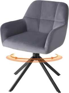 Sweetcrispy Esszimmerstuhl, 360° Drehstuhl Esszimmer, Küchenstuhl, Samt Schminktisch Stuhl, bis 120 kg belastbar, Sessel mit Armlehnen Stahlbeine, Schreibtischstuhl für Arbeitszimmer, Grau