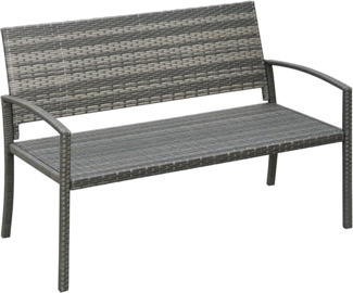 Outsunny Gartenbank, Sitzbank in Rattanoptik, Parkbank mit Stahlrahmen, Balkonbank für 2 Personen, Gartenmöbel, bis 320 kg Belastbar, Grau, 122 x 60 x 85 cm