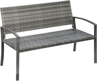 Outsunny Gartenbank, Sitzbank in Rattanoptik, Parkbank mit Stahlrahmen, Balkonbank für 2 Personen, Gartenmöbel, bis 320 kg Belastbar, Grau, 122 x 60 x 85 cm