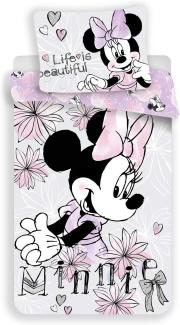 Bettwäsche Set Disney Minnie Maus Grey 140 x 200 Bettdecke + 70 x 90 cm Kopfkissen, 100 % Baumwolle