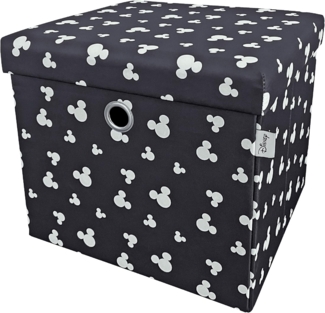 Disney Classic Micky Maus Ottomanen-Aufbewahrungsbox, faltbar, quadratische Spielzeugtruhe, Box mit Deckel für Kinder, Fußhocker, belastbar bis zu 30 kg, schwarz