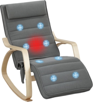 HOMCOM Schaukelstuhl Schaukelsessel mit Massagefunktion, Heizung, Kopfstütze, Fußstütze (Lesesessel, 1 St), Schwingsessel für Wohnzimmer, Schlafzimmer, Grau