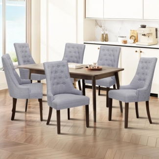 COLAMY Esszimmerstühle 6er Set, Moderne Küchenstuhl Gepolsterte Esszimmerstühle im Wingback, Polsterstuhl Wohnzimmerstuhl mit Knopfsteppung für Esszimmer, Küche, Restaurant mit Holzbeinen, Hellgrau