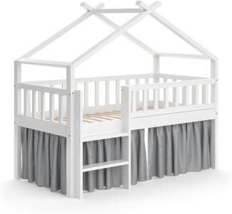 VitaliSpa Kinderbett Bettenhaus Einzelbett Adis Weiß modern 168x158 cm Kinderzimmer Rausfallschutz Massivholz Lattenrost Bettleiter Hausbett Hochbett