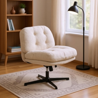 MEUBLE Cosy Sessel 360° Drehbar Lehnstühle Lounge mit höhenverstellbar Wippfunktion Relaxsessel Polsterstuhl für Schlafzimmer Wohnzimmer, Bouclé-Stoff, Weiß