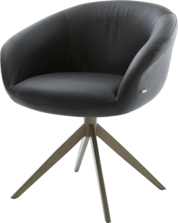 Drehstuhl Vinka-Flex mit Armlehnen Echt-Leder Schwarz Kreuzgestell breit Effektfinish Titan 360° drehbar Wippfunktion Taschenfederkern