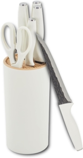 HOOZ Messer-Set 7-teilig mit Messerblock - 5 Scharfe Küchenmesser + Schere in 2 Farben (Set, 7-tlg, Kochmesser für Fleisch Fisch Gemüse Obst), Perfekt für die erste Wohnung