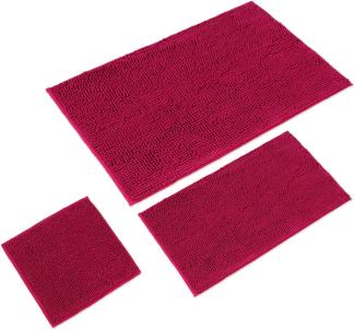 WohnDirect Badematten Set 3 teilig Pink • WC Vorleger (45x45cm), Badematte (50x80cm,70x120cm) • rutschfest waschbar Badezimmerteppich OHNE WC-Ausschnitt