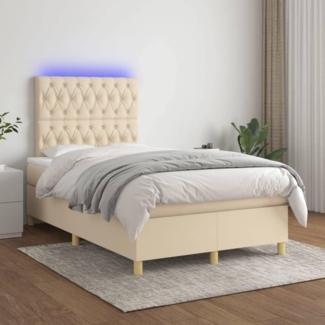 Boxspringbett mit Matratze & LED Stoff Creme 120x200 cm, Härtegrad: H2 [3135666]