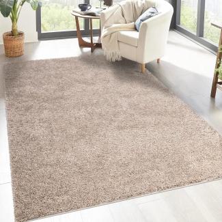 carpet city Shaggy Hochflor Teppich - 200x290 cm - Sand-Beige - Langflor Wohnzimmerteppich - Einfarbig Uni Modern - Flauschig-Weiche Teppiche Schlafzimmer Deko