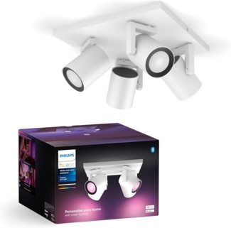 Philips Hue White & Color Ambiance Argenta Deckenlampe mit Viererspot, dimmbare LED Spots für das Hue Lichtsystem mit 16 Mio. Farben, smarte Lichtsteuerung über Sprache und App, weiß