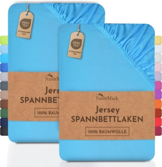 NatureMark 2er Pack Jersey Spannbettlaken, Spannbetttuch 100% Baumwolle in vielen Größen und Farben MARKENQUALITÄT ÖKOTEX Standard 100 | 200x220 cm +40 Steg - türkis