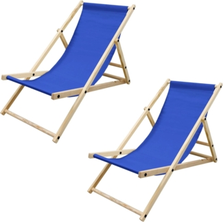 ECD Germany 2er Set Liegestuhl klappbar, Blau, aus Holz, verstellbare Rückenlehne, 3 Positionen, bis 120 kg, Sonnenliege Gartenliege Strandliege Strandstuhl Holzklappstuhl, für Garten, Balkon & Strand