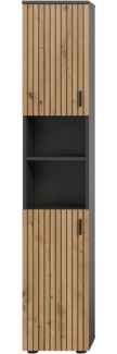 Badezimmer Hochschrank Livia in Eiche und grau 30 x 192 cm