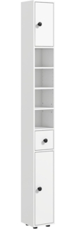 Kleankin Badkommode Hoher Badezimmerschrank (schmaler Badezimmer-Aufbewahrungsschrank, 1 St, mit Schublade, verstellbaren Regalen), 20 x 20 x 180 cm, Weiß