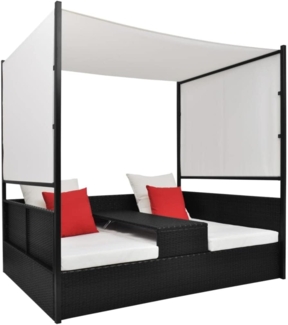 vidaXL Gartenbett mit Baldachin Schwarz 190×130 cm Poly Rattan 42901
