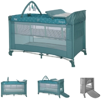 Lorelli Reisebett Torino plus 2 Ebenen Wickelauflage Spielbogen Räder faltbar grün