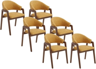 Vente-unique - Stuhl mit Armlehnen 6er-Set - Strukturstoff & Kautschukholz - Gelb & Dunkel-Natur - SOLUNA