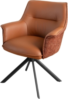 riess-ambiente Drehstuhl LE GRAND cognac - Echtleder, Strukturstoff,Metallgestell, Armlehnen (Einzelartikel, 1 St), drehbarer Esstischstuhl - ideal für Ess-, Arbeits-, Wohnzimmer & Büro