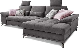 Cavadore Ecksofa Castiel mit Federkern / Großes Sofa in L-Form mit Sitztiefenverstellung, Kopfstützen und XL-Longchair / 312 x 114 x 173 / Webstoff, Grau