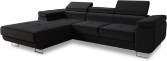 Ecksofa Divo mit Schlaffunktion, Bettkasten und einstellbare Kopfstützen (Schwarz (Kronos 07), Ecksofa Links)