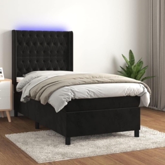 vidaXL Boxspringbett mit Matratze & LED Schwarz 90x200 cm Samt 3139723