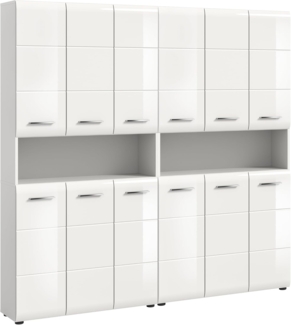 Badkombination (B/H/T: 180x185x30 cm) in weiß hochglanz tiefzieh und weiß Nachbildung